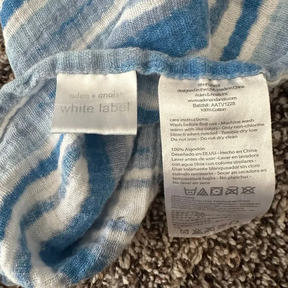 Aden + anais white label muslin swaddle blue stripes